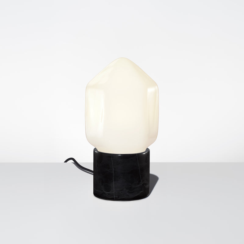 The Facet Petite Opalia Table Lamp Featuring a Black Marble Base