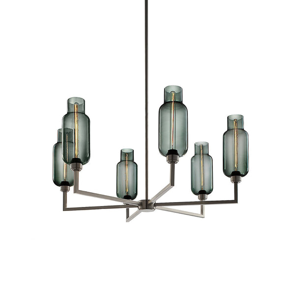 Quill 6 Chandelier with Gray Pharos Glass